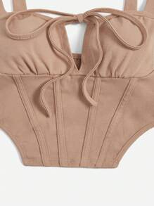 SHEIN EZwear 結飾細節不對稱下擺吊帶上衣 - 駝色 - 查看 5