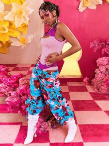 SHEIN X The Future X Spagnelli Designer Women Allover Print Drawstring Hem Pants, For Summer, Holiday, Thanksgiving, Festival