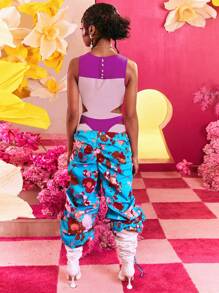 SHEIN X The Future X Spagnelli Designer Women Allover Print Drawstring Hem Pants, For Summer, Holiday, Thanksgiving, Festival