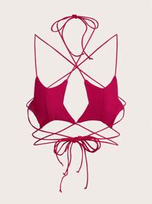 SHEIN X The Future X Spagnelli Top de tirantes unicolor con tira cruzada con cordón trasero - Rosa Fucsia - Ver 2