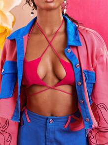 SHEIN X The Future X Spagnelli Top de tirantes unicolor con tira cruzada con cordón trasero - Rosa Fucsia - Ver 3