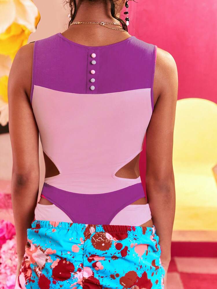 Designer Women Butterfly Print Cut Out Bodysuit, For Summer, Holiday, Thanksgiving, Festival