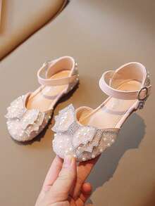 Children Girls' Flat Shoes With Bowknot Decoration And Ankle Strap - Pink - View 2