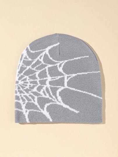 Cappello da uomo in maglia con motivo a ragnatela di personalità e design jacquard per la strada