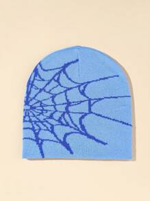 男士街头风个性化蜘蛛网图案提花针织帽 - 藍色 - 查看 1