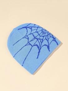 男士街头风个性化蜘蛛网图案提花针织帽 - 藍色 - 查看 2
