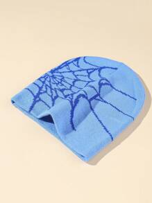 男士街头风个性化蜘蛛网图案提花针织帽 - 藍色 - 查看 3