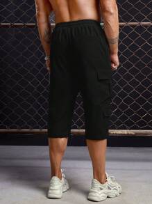 GENTILAND Men Flap Pocket Side Cargo Trousers - Black - View 2