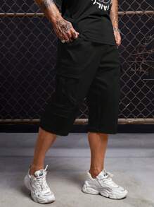 GENTILAND Men Flap Pocket Side Cargo Trousers - Black - View 7