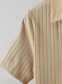SHEIN Tween Boy Solid Ribbed Knit Polo Shirt - Khaki - View 4