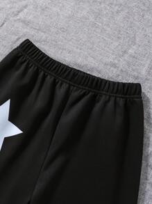 SHEIN 女大童星星印花彈性腰帶長褲 - 黑色 - 查看 3