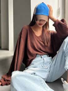 DAZY 標語刺繡落肩袖運動衫 - 咖啡棕 - 查看 6