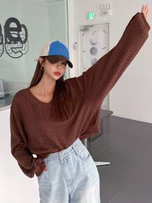 DAZY 標語刺繡落肩袖運動衫 - 咖啡棕 - 查看 7