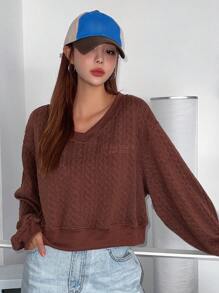 DAZY 標語刺繡落肩袖運動衫 - 咖啡棕 - 查看 8