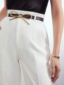 MOTF PREMIUM BELTED PRESS CREASE SUIT TROUSERS - White - View 3