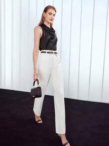 MOTF PREMIUM BELTED PRESS CREASE SUIT TROUSERS - White - View 6