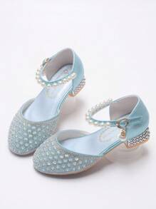 Children's Rhinestone Decorated Ankle Strap High Heels - Blue - View 2