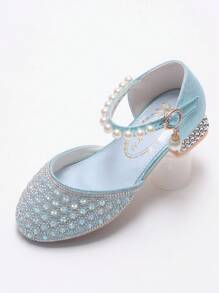 Children's Rhinestone Decorated Ankle Strap High Heels - Blue - View 3