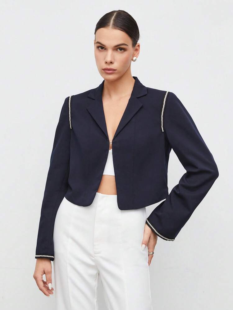 Lapel Neck Contrast Binding Crop Blazer