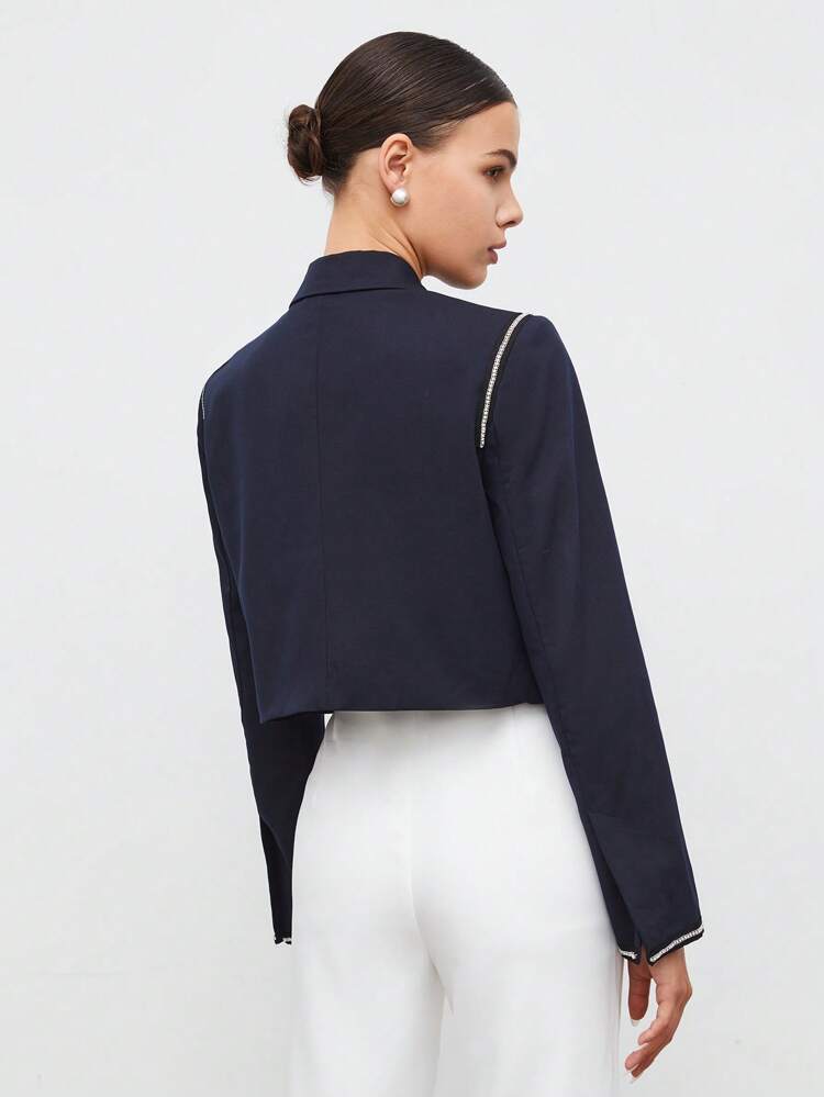 Lapel Neck Contrast Binding Crop Blazer