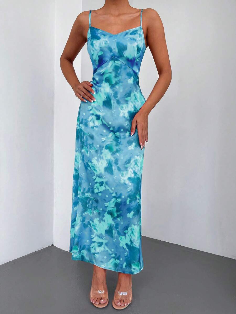 EURMUSE Tie Dye Cami Dress - Blue - View 1