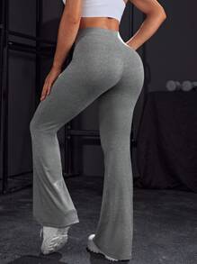 Powerista Pantalones deportivos con estampado de letra pierna amplia - Gris - Ver 2