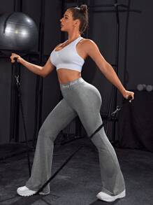 Powerista Pantalones deportivos con estampado de letra pierna amplia - Gris - Ver 5