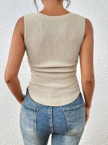 SHEIN Frenchy 素色褶邊背心上衣 - 杏色 - 查看 2