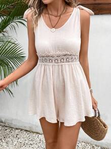 SHEIN Frenchy Contrast Lace Tie Shoulder Romper