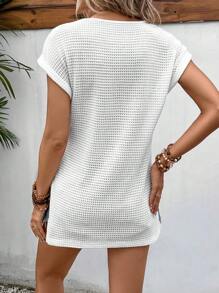 SHEIN Frenchy 素色下擺開叉T恤 - 白色 - 查看 2