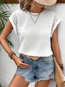 SHEIN Frenchy 素色下擺開叉T恤 - 白色 - 查看 6