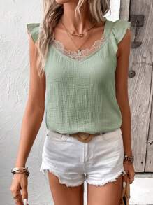 SHEIN Frenchy Bluse mit Kontrast Netzstoff, Rüschenbesatz,