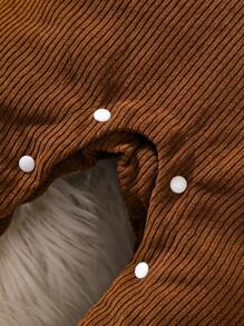 女嬰拼接領翻蓋口袋連身褲 - 棕色 - 查看 8