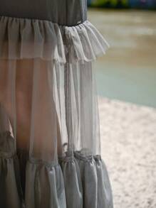 SHEIN 網紗拼接荷葉邊半身裙 - 灰色 - 查看 4