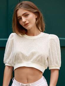 SHEIN 泡泡袖針織短上衣 - 白色 - 查看 4