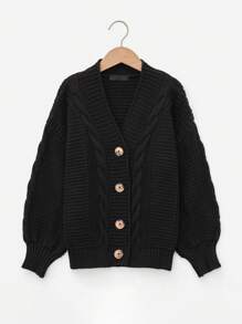 RueChic Cô gái Tween Xoắn Dan Thả vai Áo len Mở - màu đen - Xem 1