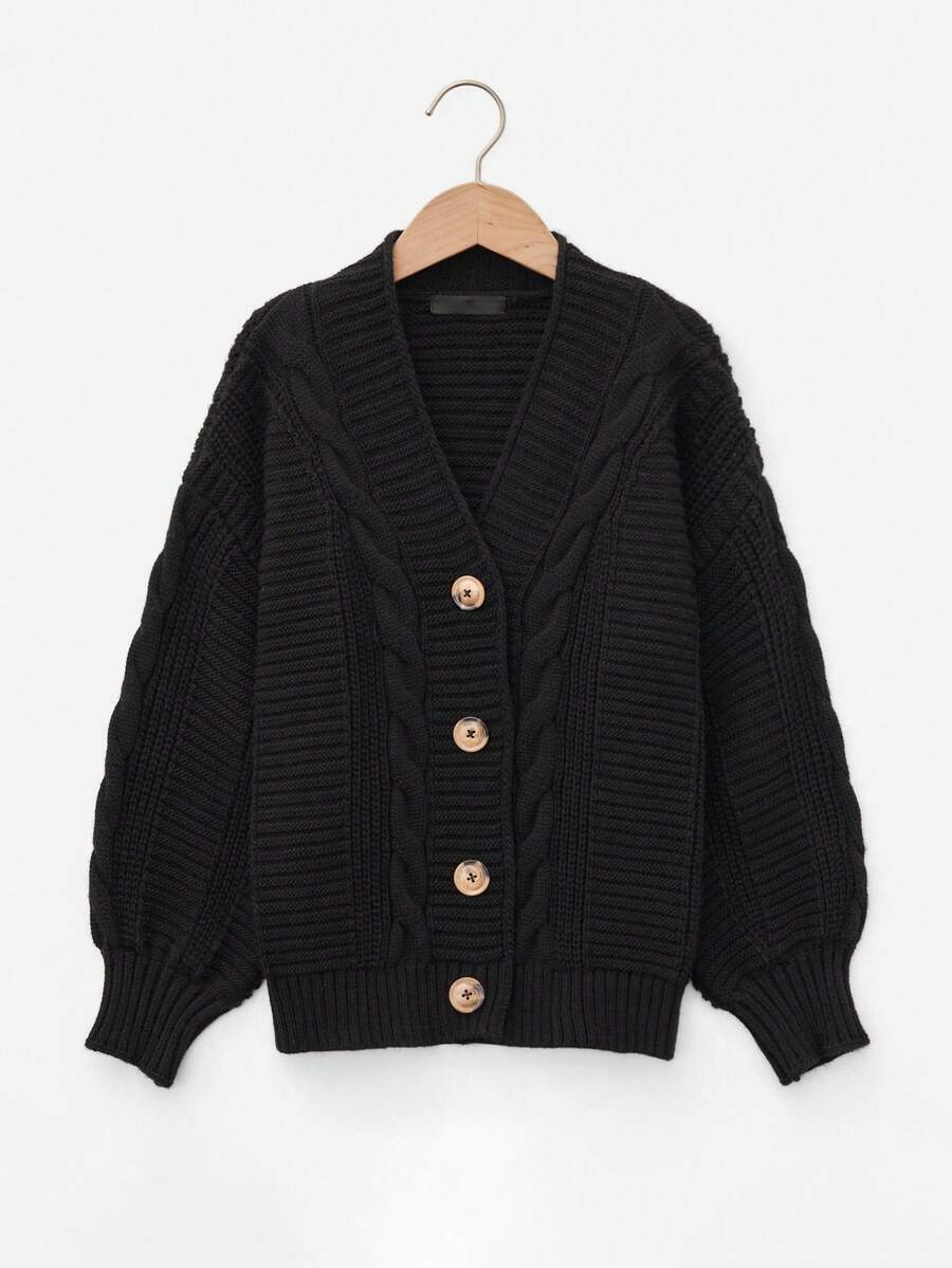 RueChic Cô gái Tween Xoắn Dan Thả vai Áo len Mở - màu đen - Xem 1