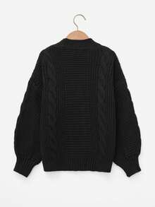 RueChic Cô gái Tween Xoắn Dan Thả vai Áo len Mở - màu đen - Xem 2