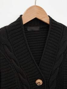 RueChic Cô gái Tween Xoắn Dan Thả vai Áo len Mở - màu đen - Xem 4