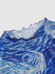 SHEIN MOD 大碼星夜印花木耳邊T恤