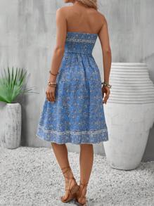 SHEIN VCAY Floral Print Tube Dress - Blue - View 2