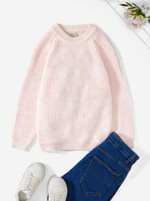 RueChic Tween Girl Raglan Sleeve Ribbed Knit Jumper - Baby Pink - View 1