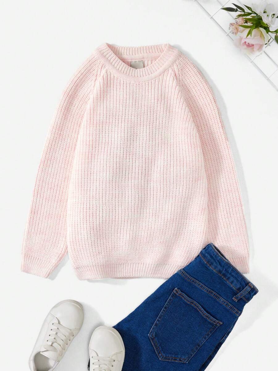 RueChic Tween Girl Raglan Sleeve Ribbed Knit Jumper - Baby Pink - View 1