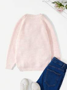 RueChic Tween Girl Raglan Sleeve Ribbed Knit Jumper - Baby Pink - View 2