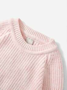 RueChic Tween Girl Raglan Sleeve Ribbed Knit Jumper - Baby Pink - View 3