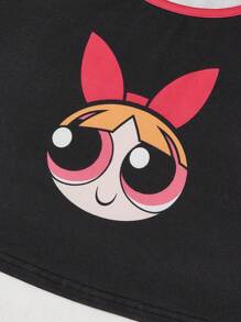 The Powerpuff Girls | ROMWE Plus 3pcs Cartoon Graphic Contrast Binding PJ Set - Multicolor - View 4