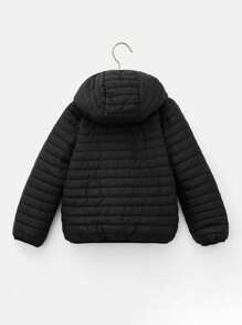 RueChic Young Boy Zip Up Hooded Puffer Coat - Black - View 2