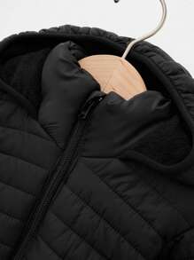 RueChic Young Boy Zip Up Hooded Puffer Coat - Black - View 6