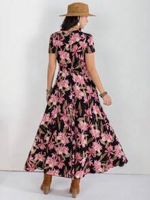 Rusttydustty Bohemian Women Multi Color Floral V-Neck Elegant Pocket Dress Summer Party Music Festival Wedding Season Beach Holiday Vacation - Multicolor - View 2