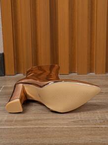 New Arrival Stylish Women's Boots 2023, Silver Pointed Toe Chunky Heel Zipper Closure Ankle Boots - Champagne - View 5